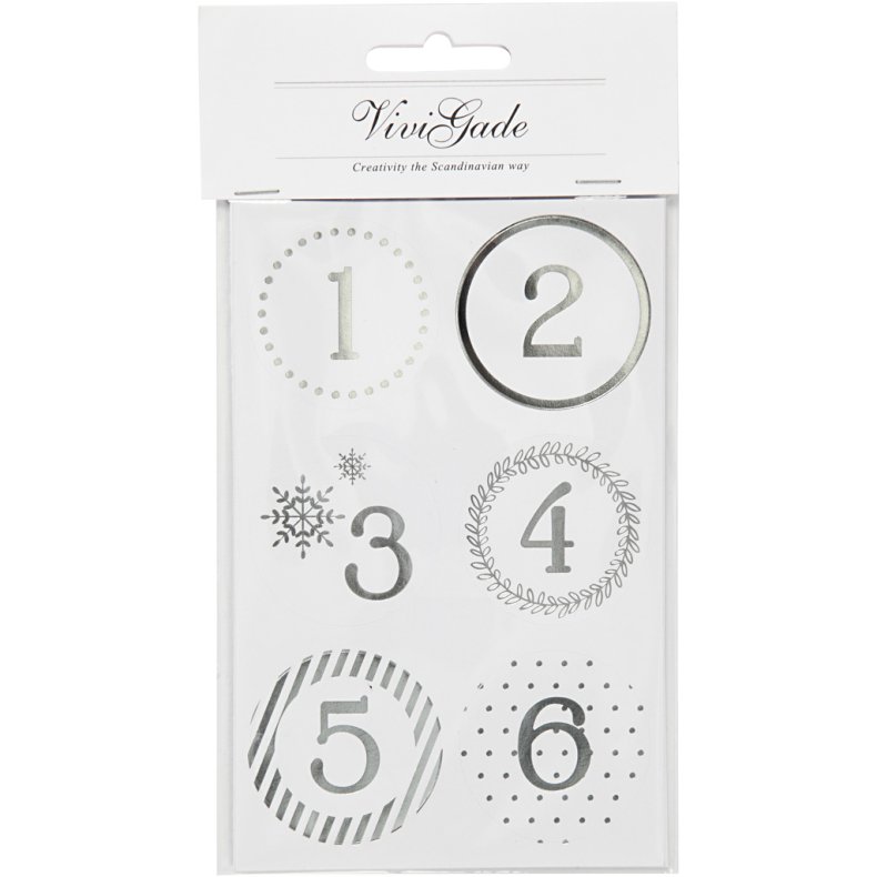 Kalendertal, diam. 40 mm, ark 9x14 cm, s&oslash;lv, hvid, 4 ark/ 1 pk.