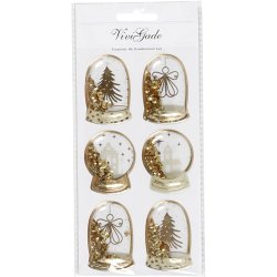 Shaker stickers, engel, tr&aelig; og huse, str. 49x32+45x36 mm, guld, 6 stk./ 1 pk.