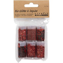 Bio-glimmer & Pailletter, r&oslash;d, 6x7 ml/ 1 pk.