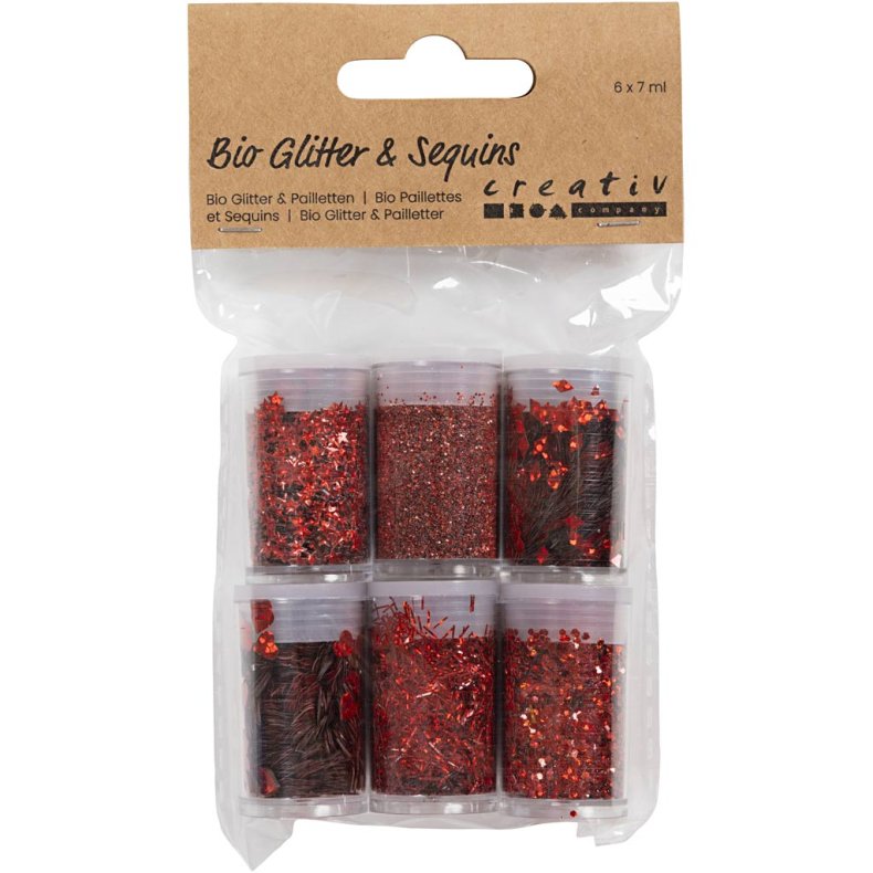 Bio-glimmer & Pailletter, r&oslash;d, 6x7 ml/ 1 pk.