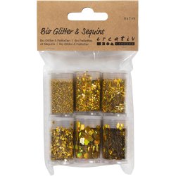 Bio-glimmer & Pailletter, guld, 6x7 ml/ 1 pk.