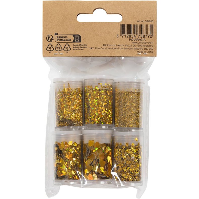 Bio-glimmer & Pailletter, guld, 6x7 ml/ 1 pk.