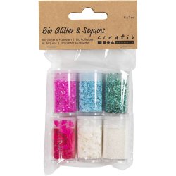 Bio-glimmer & Pailletter, pastelfarver, 6x7 ml/ 1 pk.