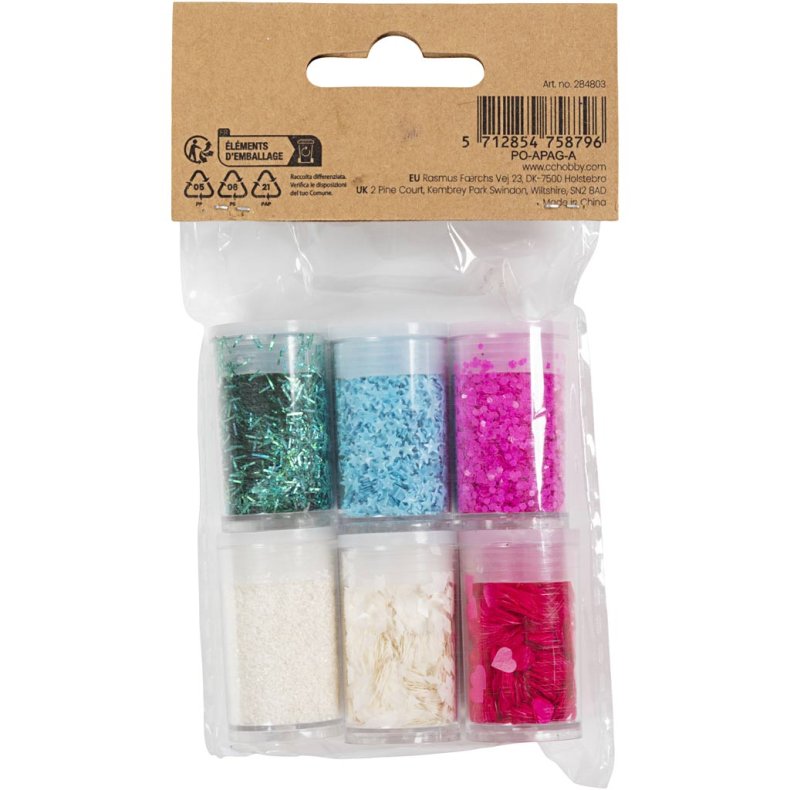 Bio-glimmer & Pailletter, pastelfarver, 6x7 ml/ 1 pk.