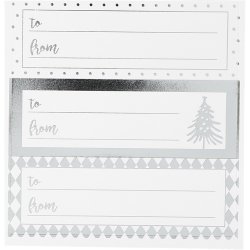 Til- og fra m&aelig;rker, ark 9x14 cm, str. 42x39+84x29 mm, s&oslash;lv, hvid, 4 ark/ 1 pk.