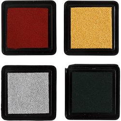 Stempelpude, H: 2 cm, str. 3,5x3,5 cm, guld, l&oslash;vgr&oslash;n, juler&oslash;d, s&oslash;lv, 4 stk./ 1 pk.