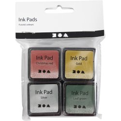 Stempelpude, H: 2 cm, str. 3,5x3,5 cm, guld, l&oslash;vgr&oslash;n, juler&oslash;d, s&oslash;lv, 4 stk./ 1 pk.