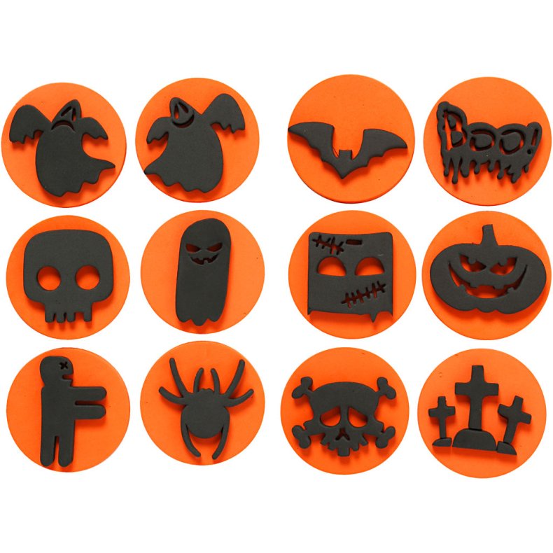 Skumstempler, halloween, diam. 7,5 cm, tykkelse 2,5 cm, 6stk./ 1 pk.