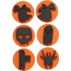 Skumstempler, halloween, diam. 7,5 cm, tykkelse 2,5 cm, 6 stk./ 1 pk.