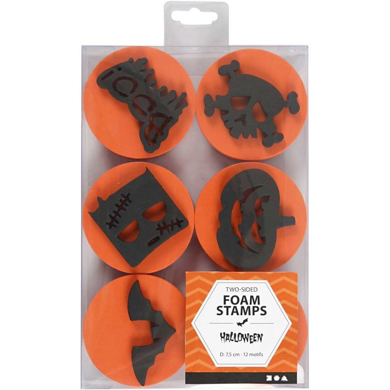 Skumstempler, halloween, diam. 7,5 cm, tykkelse 2,5 cm, 6 stk./ 1 pk.