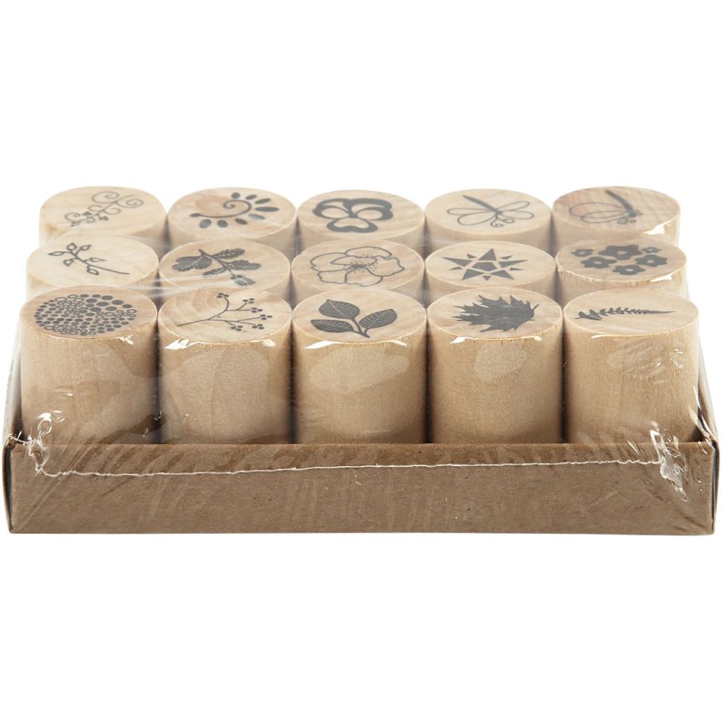 Deco Art Stempels&aelig;t, blomster og blade, H: 26 mm, diam. 20 mm, 15 stk./ 1 pk.