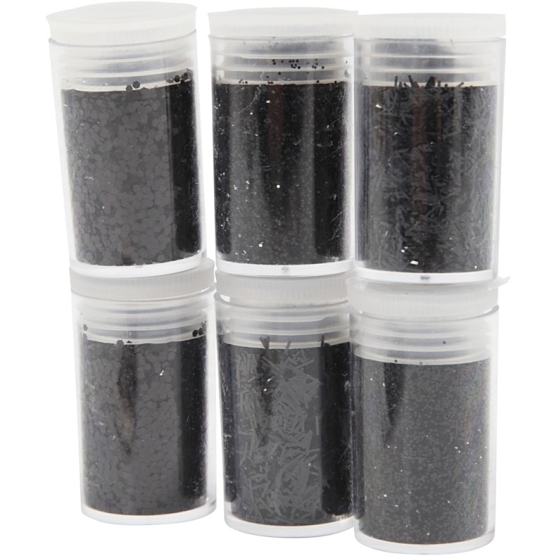 Glitter og Pailletter, sort, 6x5 g/ 1 pk.