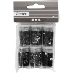 Glitter og Pailletter, sort, 6x5 g/ 1 pk.
