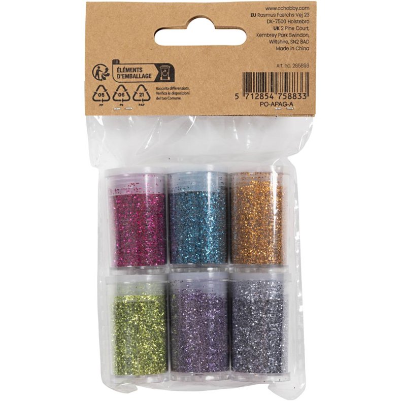 Bio-glimmer, ass. farver, 6x7 ml/ 1 pk.