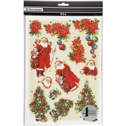 3D Motiver, julem&aelig;nd og julestjerner, ark 21x30 cm, 4 ark/ 1 pk.