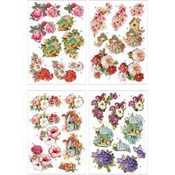3D Motiver, blomster og fugle, ark 21x30 cm, 4 ark/ 1 pk.