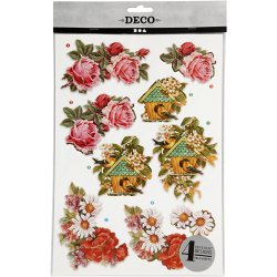 3D Motiver, blomster og fugle, ark 21x30 cm, 4 ark/ 1 pk.