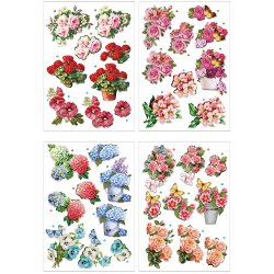 3D Motiver, blomster, ark 21x30 cm, 4 ark/ 1 pk.