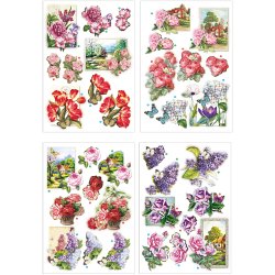 3D Motiver, blomster og sommerfugle, ark 21x30 cm, 4 ark/ 1 pk.