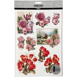 3D Motiver, blomster og sommerfugle, ark 21x30 cm, 4 ark/ 1 pk.