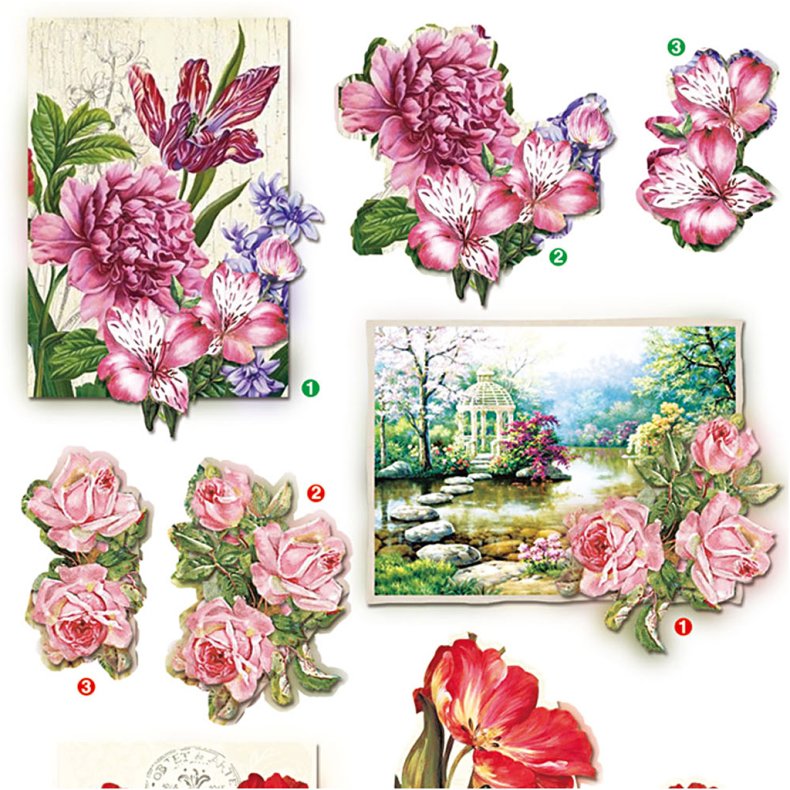 3D Motiver, blomster og sommerfugle, ark 21x30 cm, 4 ark/ 1 pk.