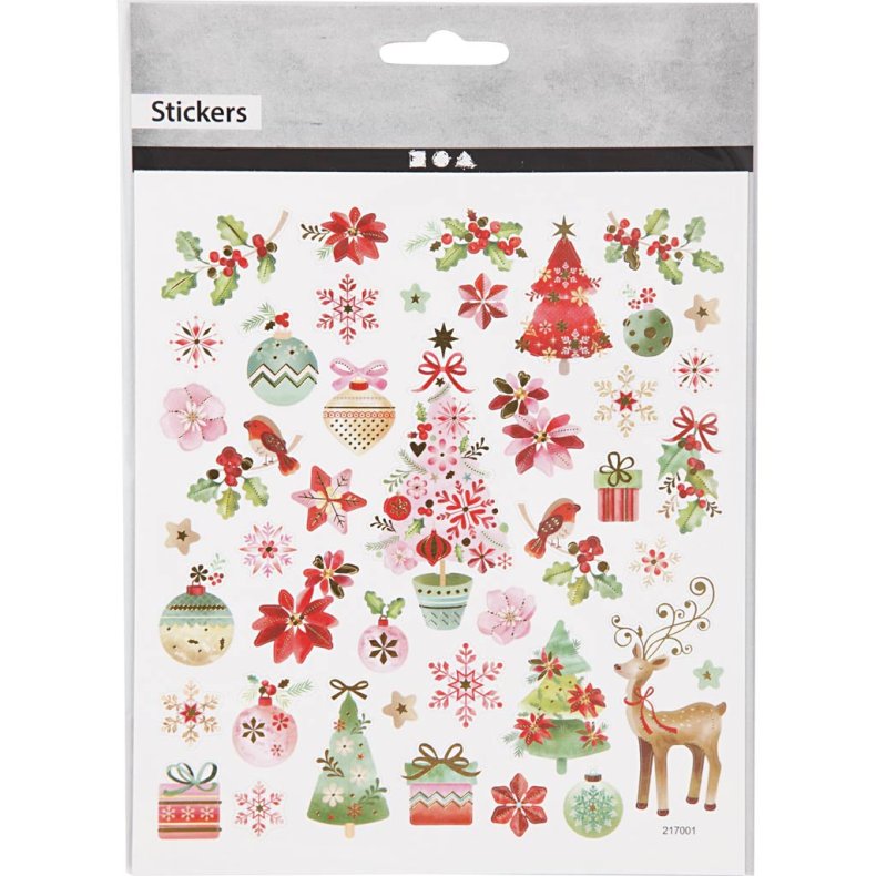 Stickers, romantisk jul, ark 15x16,5 cm, 1 ark