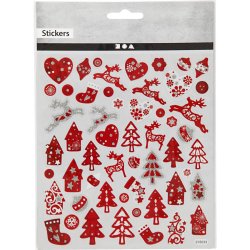 Stickers, jul, ark 15x16,5 cm, r&oslash;d, hvid, 1 ark