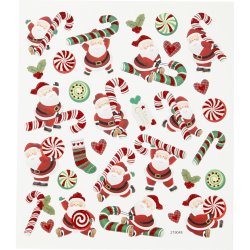 Stickers, julemand og sukkerstok, ark 15x16,5 cm, 1 ark