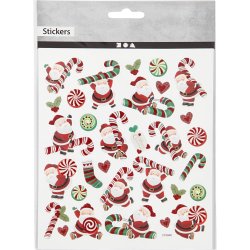 Stickers, julemand og sukkerstok, ark 15x16,5 cm, 1 ark