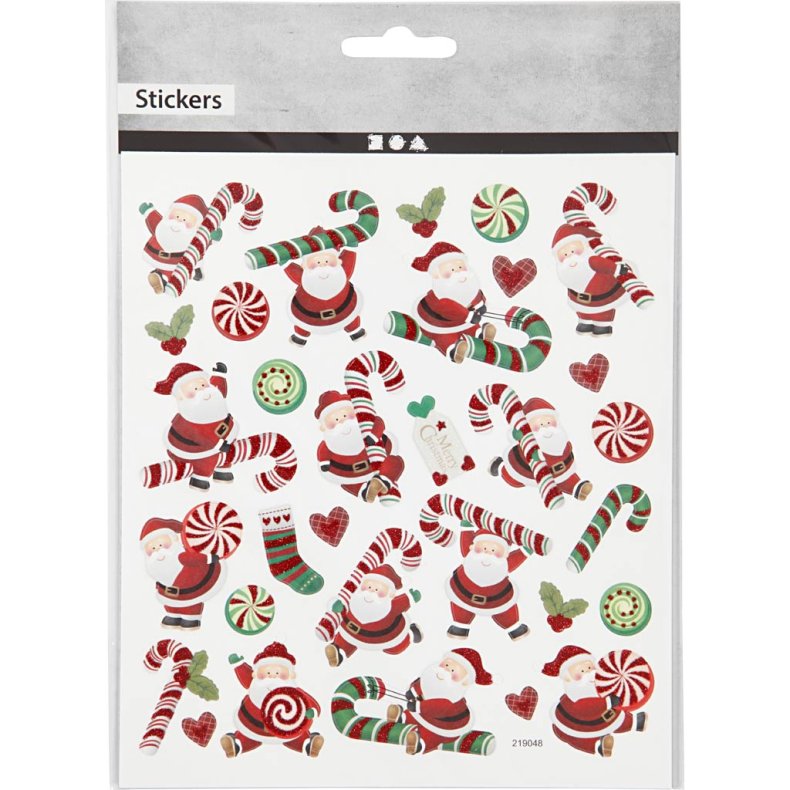 Stickers, julemand og sukkerstok, ark 15x16,5 cm, 1 ark