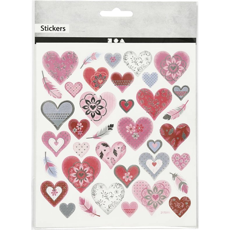 Stickers, hjerter, ark 15x16,5 cm, 1 ark