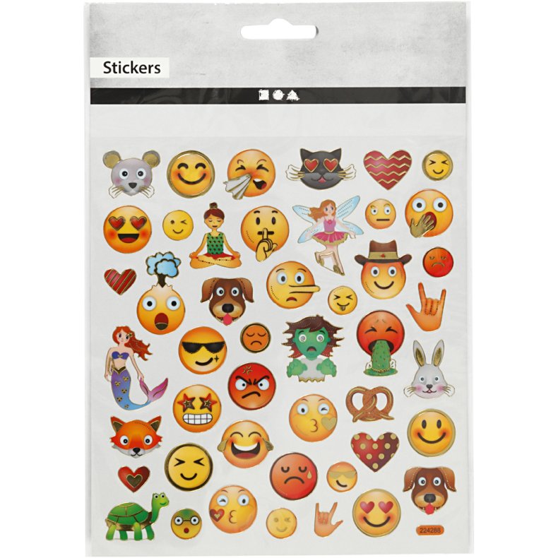 Stickers, emojis, ark 15x16,5 cm, 1 ark