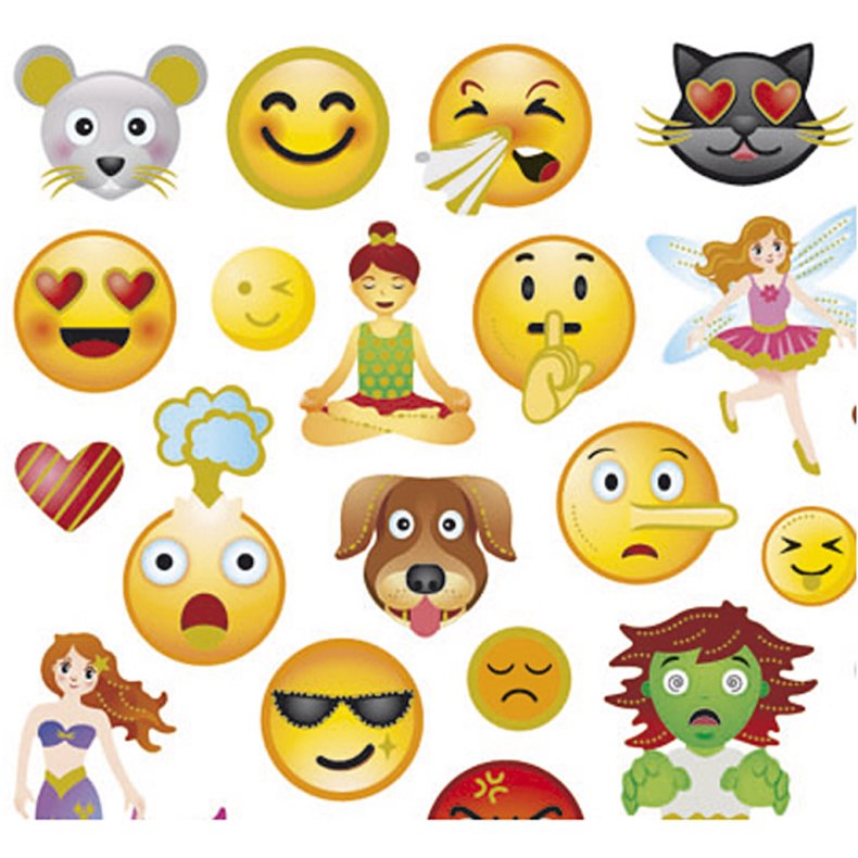 Stickers, emojis, ark 15x16,5 cm, 1 ark