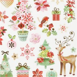 Stickers, romantisk jul, ark 15x16,5 cm, ca. 43 stk., 1 ark