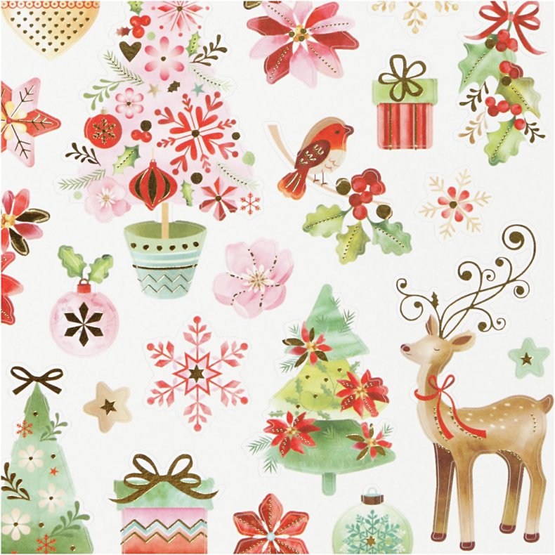 Stickers, romantisk jul, ark 15x16,5 cm, ca. 43 stk., 1 ark