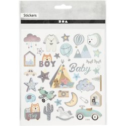 Stickers, baby boy, ark 15x16,5 cm, ca. 32 stk., 1 ark