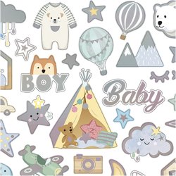 Stickers, baby boy, ark 15x16,5 cm, ca. 32 stk., 1 ark
