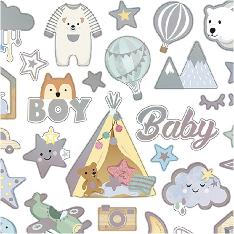Stickers, baby boy, ark 15x16,5 cm, ca. 32 stk., 1 ark