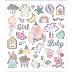 Stickers, baby girl, ark 15x16,5 cm, ca. 30 stk., 1 ark