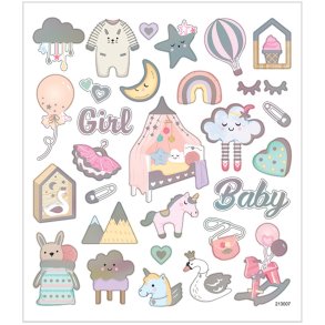 Stickers, baby girl, ark 15x16,5 cm, ca. 30 stk., 1 ark