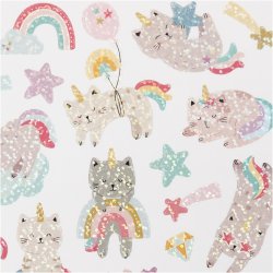 Stickers, unicorn katte, ark 15x16,5 cm, 1 ark