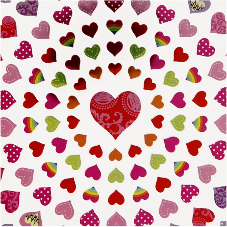 Stickers, sm&aring; hjerter, ark 15x16,5 cm, ca. 108 stk., 1 ark