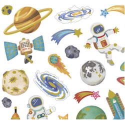 Stickers, rummet, ark 15x16,5 cm, ca. 41 stk., 1 ark