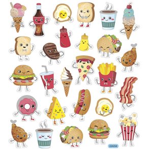 Stickers, fast food, ark 15x16,5 cm, 1 ark