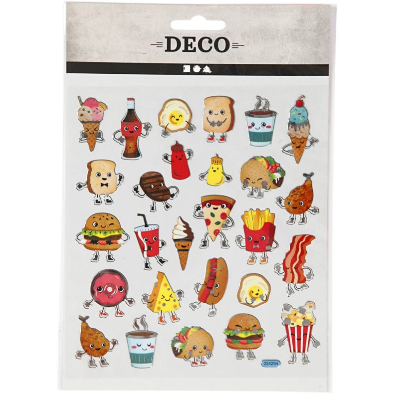 Stickers, fast food, ark 15x16,5 cm, 1 ark