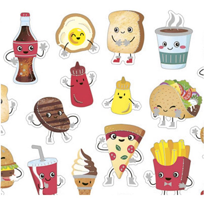 Stickers, fast food, ark 15x16,5 cm, 1 ark