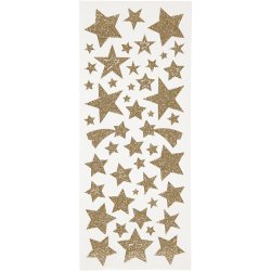 Glitterstickers, stjerner, ark 10x24 cm, ca. 110 stk., guld, 2 ark/ 1 pk.