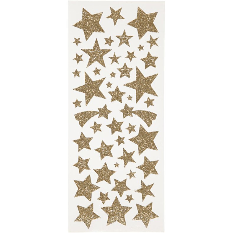 Glitterstickers, stjerner, 10x24 cm, guld, 2ark/ 1 pk.