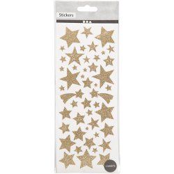 Glitterstickers, stjerner, ark 10x24 cm, ca. 110 stk., guld, 2 ark/ 1 pk.