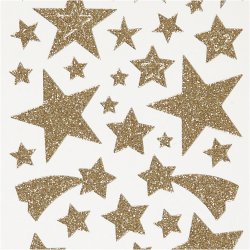Glitterstickers, stjerner, ark 10x24 cm, ca. 110 stk., guld, 2 ark/ 1 pk.
